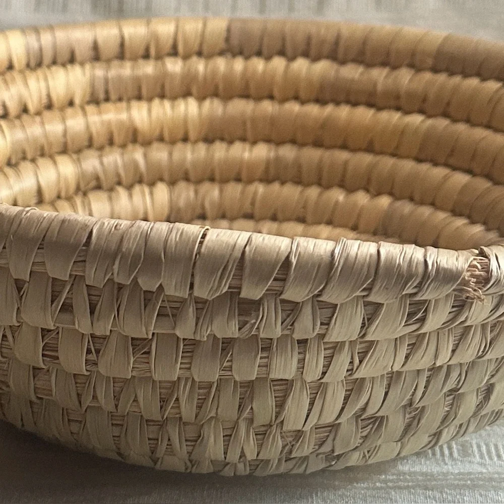 Woven Basket Set Boho Farmhouse Decor Natural Fiber Bowls Pair